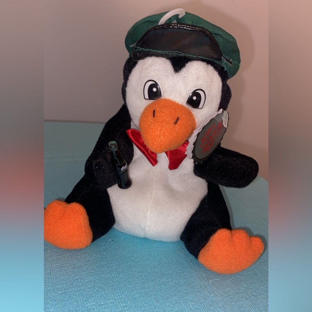 1997 Coca-Cola Bean Bag Plush Penguin in Delivery Cap